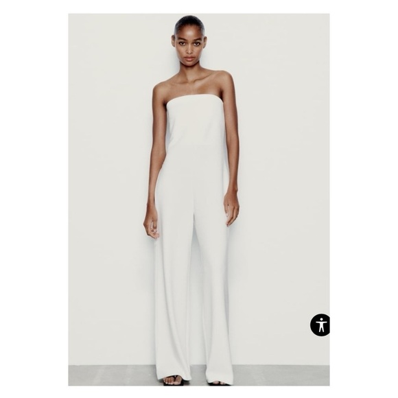 ZARA White Strapless Wide Leg Jumpsuit Small Cocktail Party Bridal holiday - Picture 2 of 8